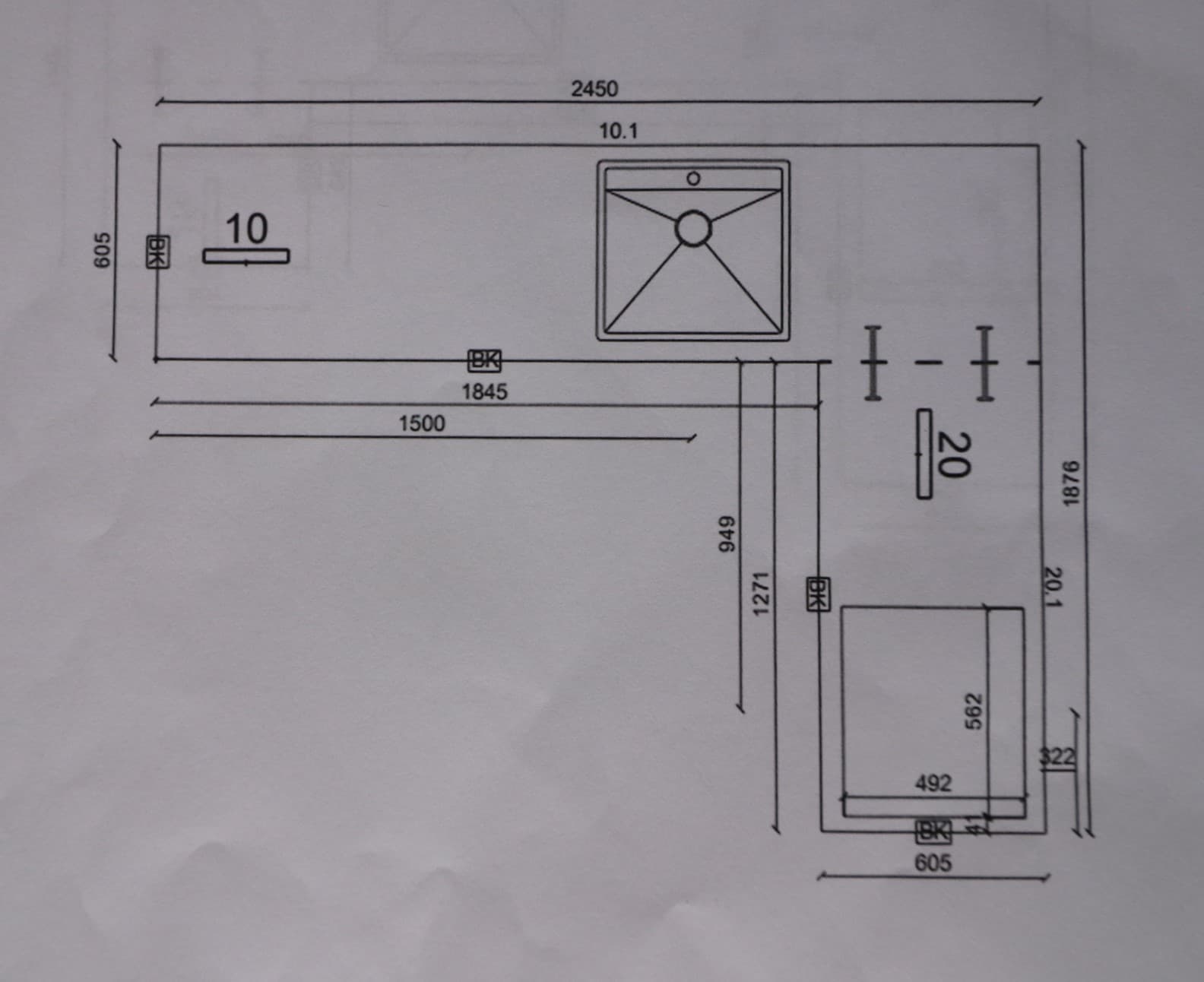 Køkken Bordplade Kompaktlaminat 2dele 12mm Pris kr. 3.300,-