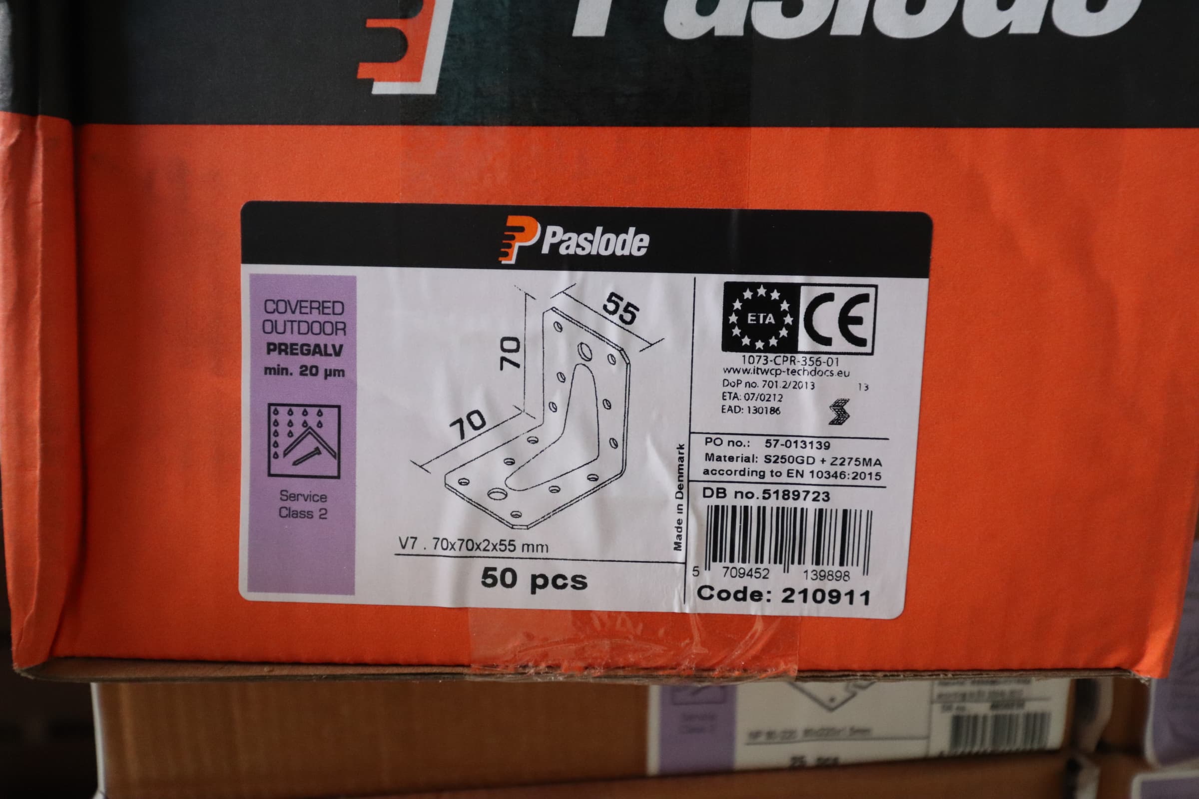 Paslode vinkelbeslag V7 70x70x2x55 mm - 1